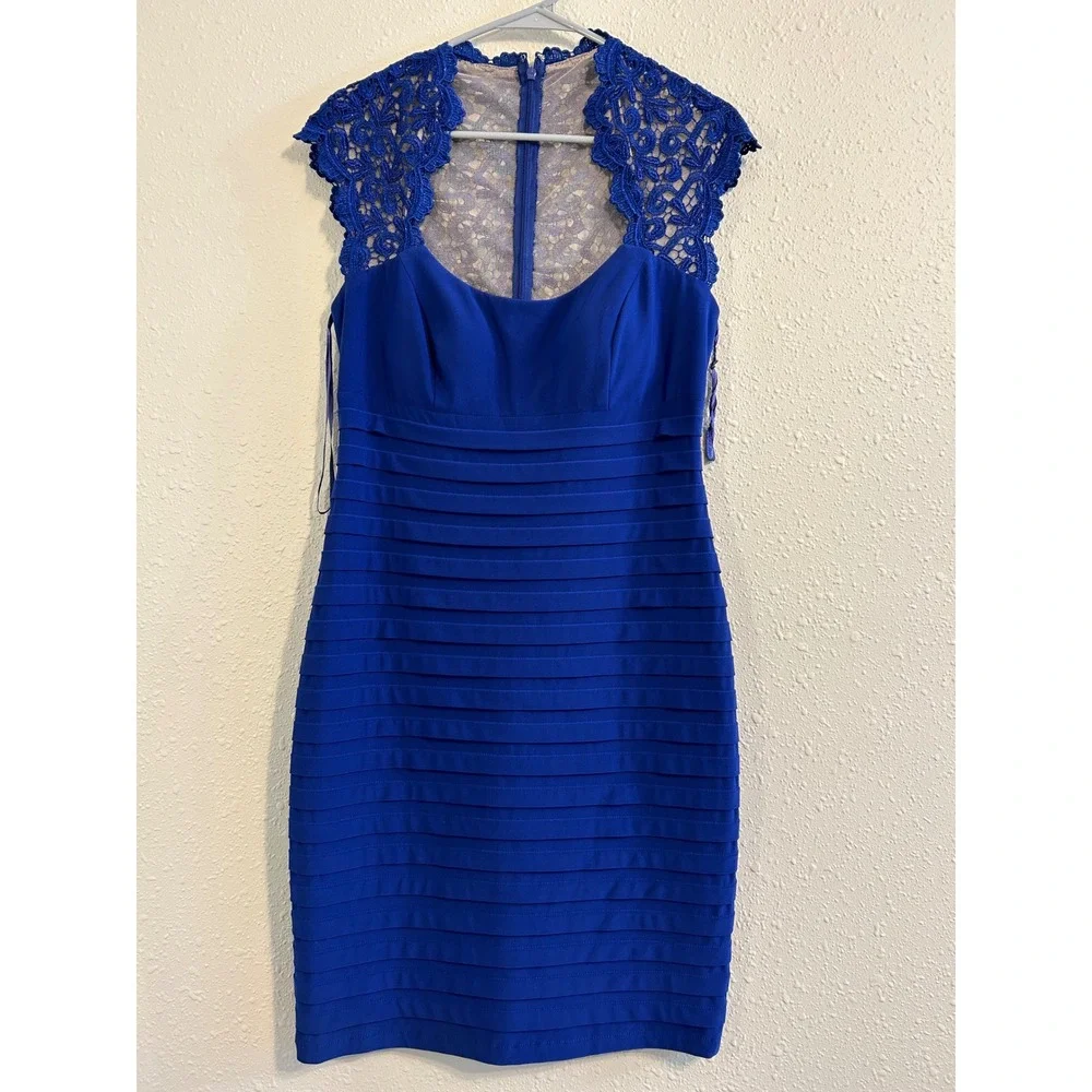 royal blue dress lace bodycon Blue Lace Detail Lace Bodycon Dress Roman Originals Sequin And Lace Pleat Detail Dress In Royal-Blue Roman Originals UK